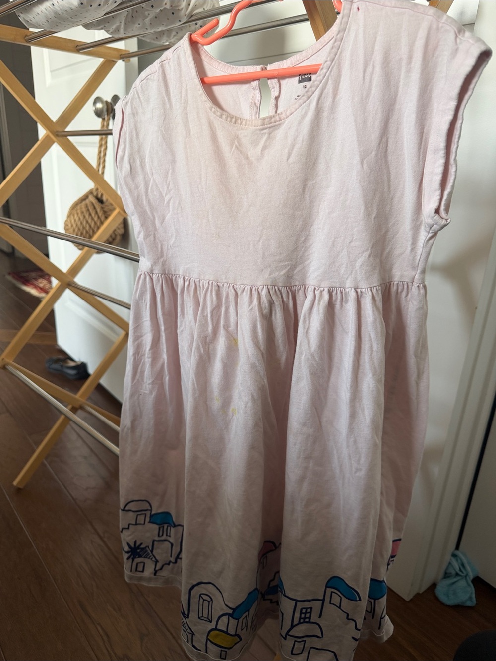 Tea Collection Light Pink Cotton Dress with Coastal Village Print